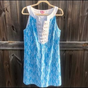Lilly Pulitzer Row Your Boat Blue & White Shift Dress Sz 12